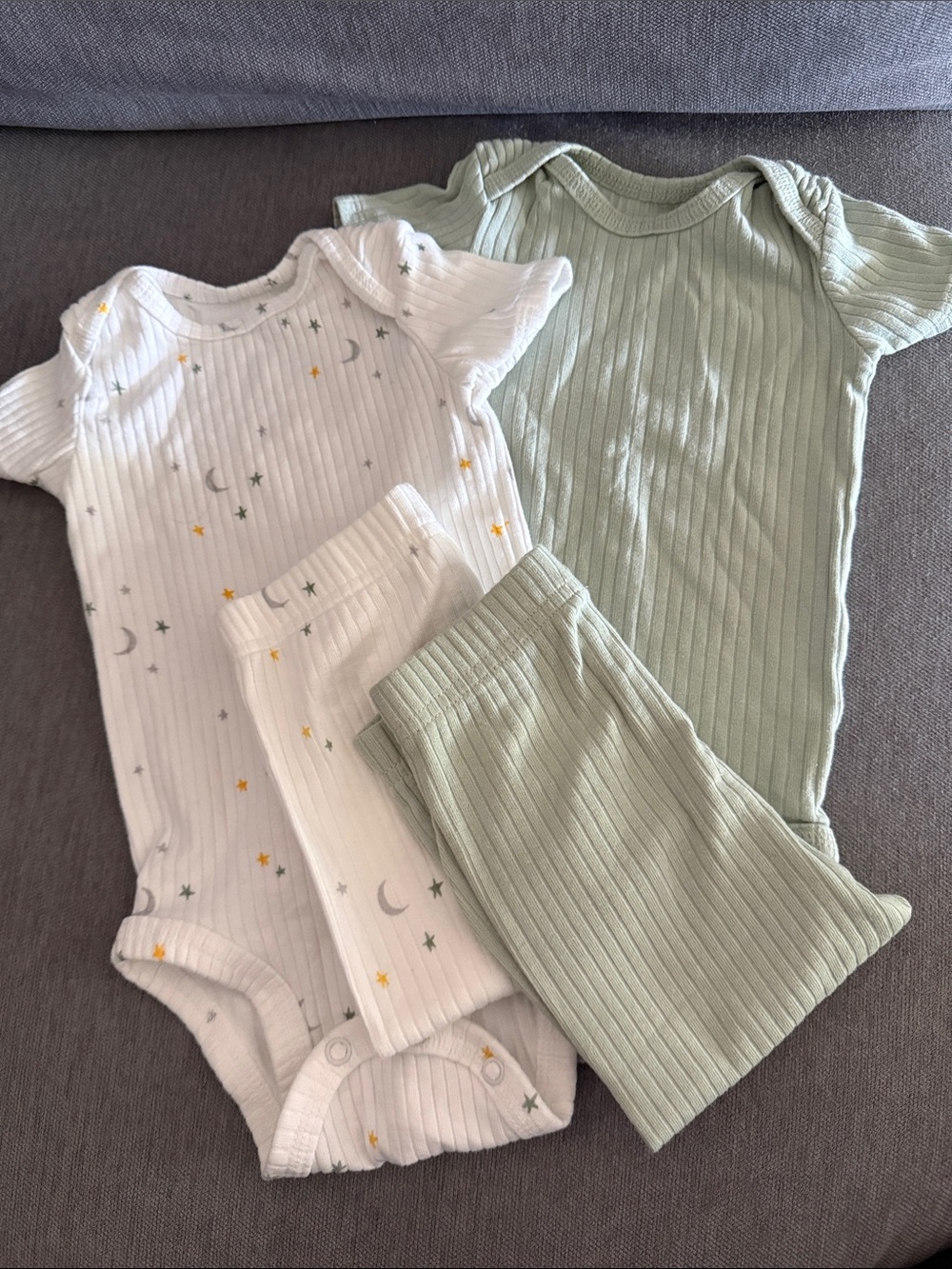 Carter's Ribbed Sage Green and White Star & Moon 2-Piece Baby Matching Set